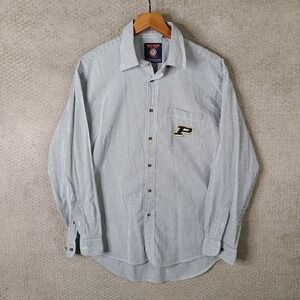 Three Square Shirt Mens Large Gray Striped Button Down Purdue Cotton Casual